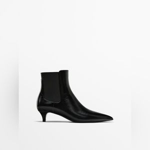 Massimo Dutti Low-Heel Black Patent Leather Ankle Boots